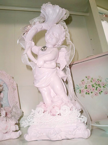 薔薇とリボンのホワイトピンク天使　オブジェLサイズ